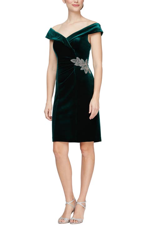 Off the Shoulder Velvet Sheath Dress