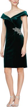 Alex Evenings Off the Shoulder Velvet Sheath Dress