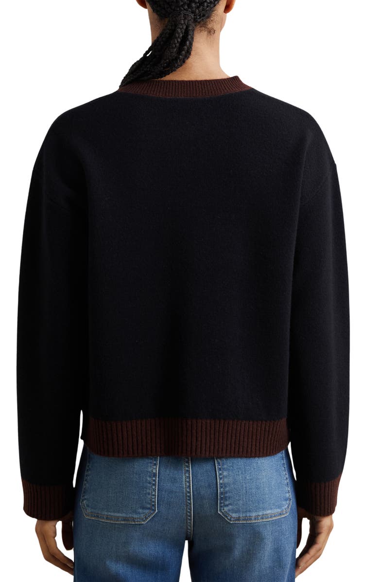 Reiss Olive Crewneck Wool & Cashmere Cardigan, Alternate, color, Burgundy/ Black