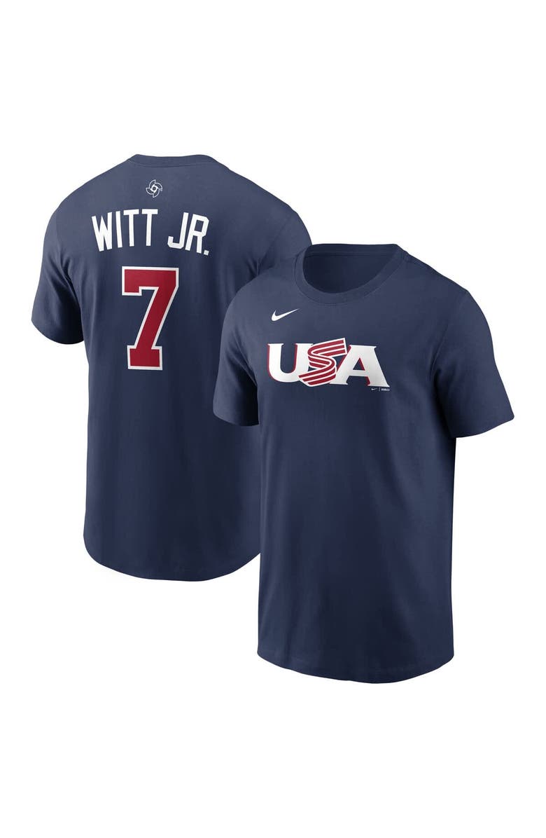 Nike Men's Nike Bobby Witt Jr. Navy USA Baseball 2026 World Baseball Classic Name & Number T-Shirt, Main, color, 