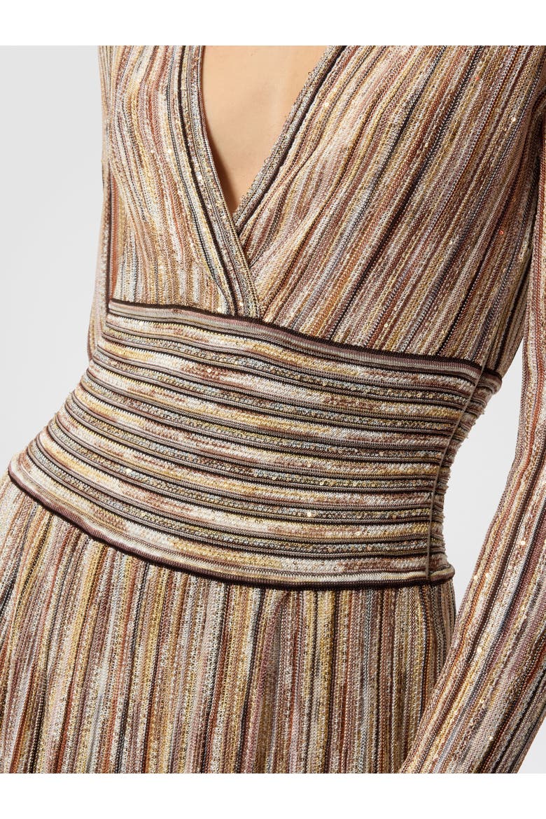 Long Ribbed Viscose-blend Dress With Sequins, Alternate, color, Gold& Brown
