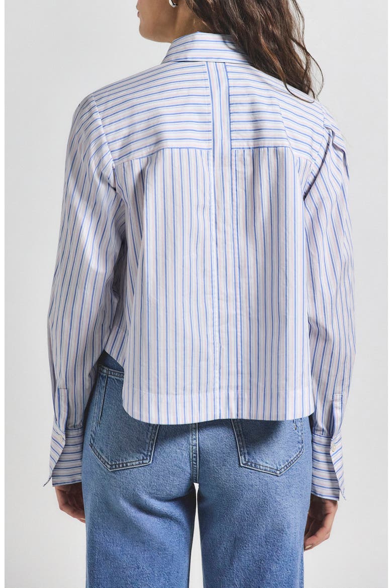 Estrella Stripe Crop Cotton Button-Up Shirt, Alternate, color, BLUE MULTI
