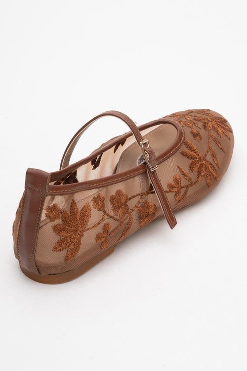 Prologue Shoes Juny Mesh Floral Embroidery Ballet Flat In Brown