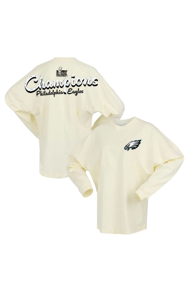 FANATICS Women's Fanatics  Cream Philadelphia Eagles Super Bowl LIX Champions Sparkle Spirit Jersey Oversized Long Sleeve T-Shirt, Alternate, color, 