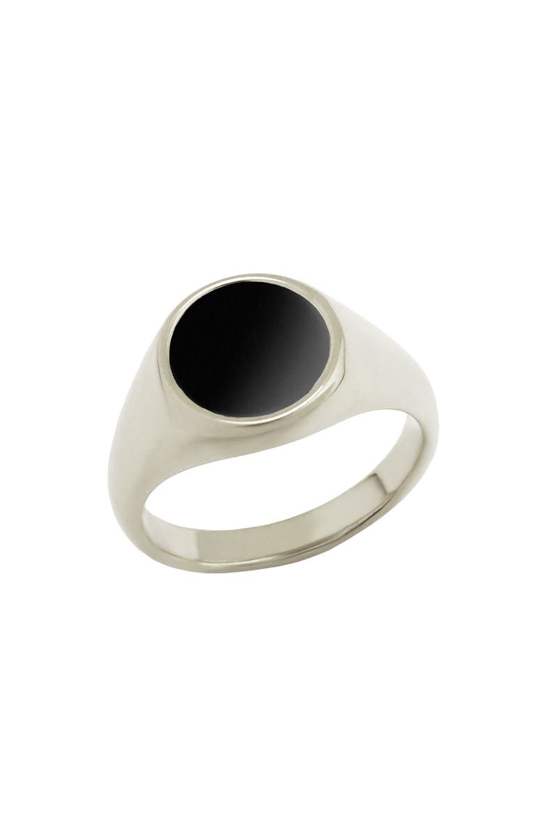 REBL Gender Inclusive Round Mother-of-Pearl Ring, Alternate, color, Silver/Black