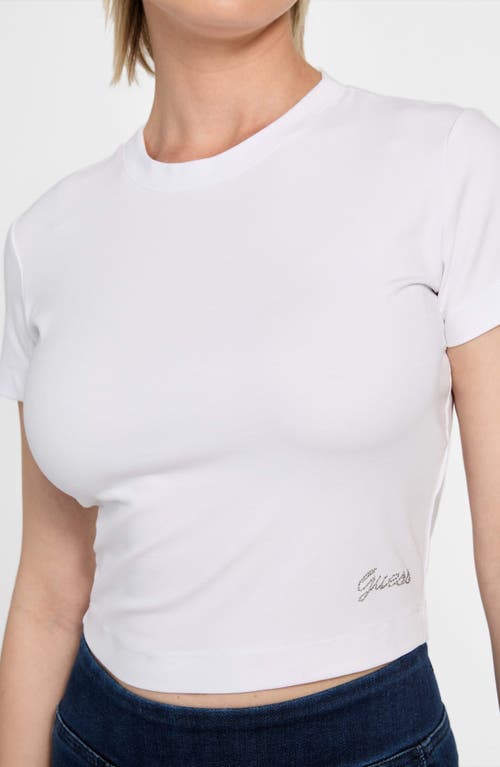 Guess Basic Crop Mini Logo T-shirt In White