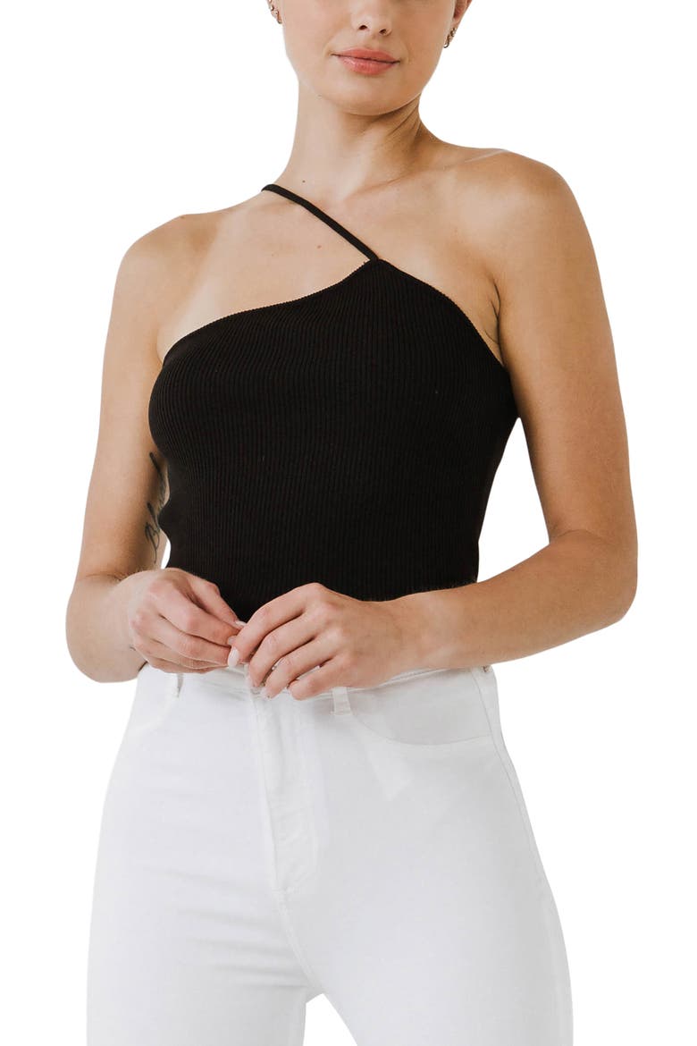 One-Shoulder Knit Tank, Alternate, color, BLACK