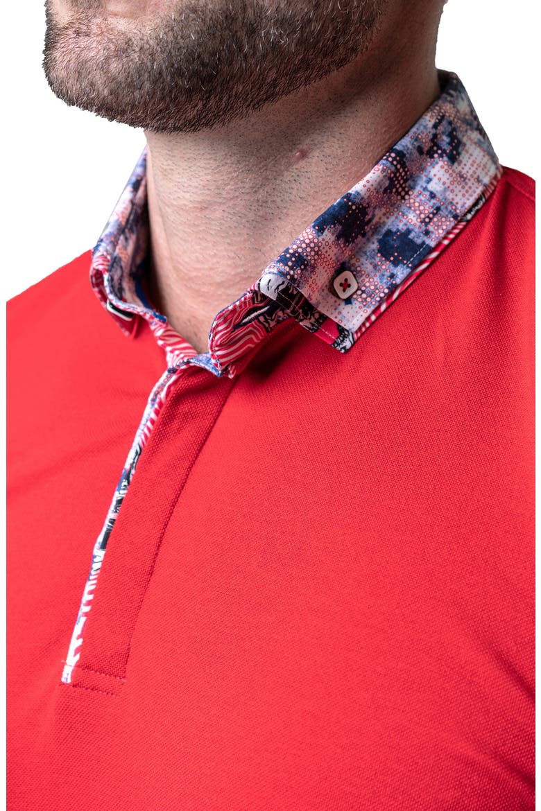 Mozart Solid Ripple Red Piqué Button-Down Polo, Alternate, color, RED