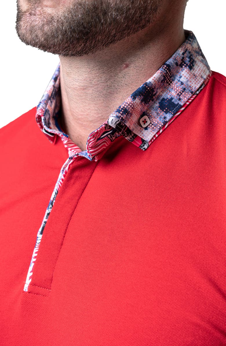 Maceoo Mozart Solid Ripple Red Piqué Button-Down Polo, Alternate, color, Red