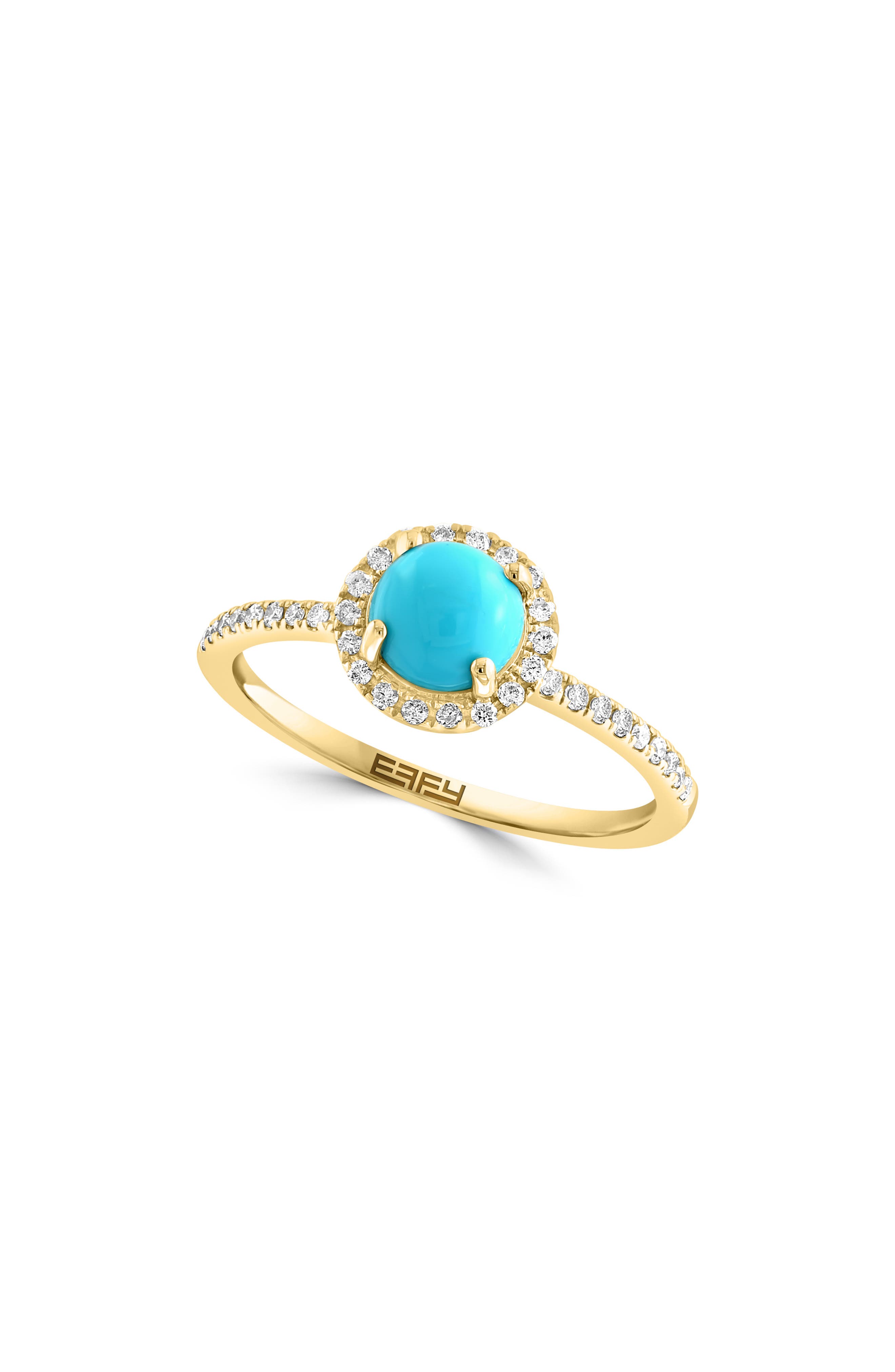 EFFY 14K Yellow Gold Turquoise & Diamond Ring - 0.17ct. (Women ...
