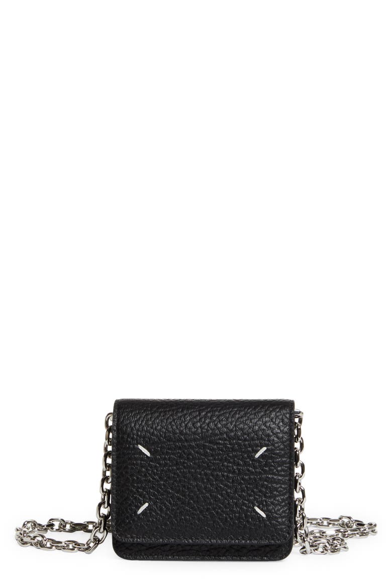 Small Leather Chain Wallet, Main, color, BLACK