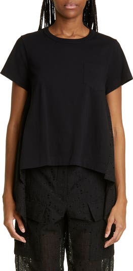 Sacai Embroidered Eyelet & Jersey Asymmetric T-Shirt | Nordstrom Sacai Embroidered Eyelet & Jersey Asymmetric T-Shirt | Nordstrom