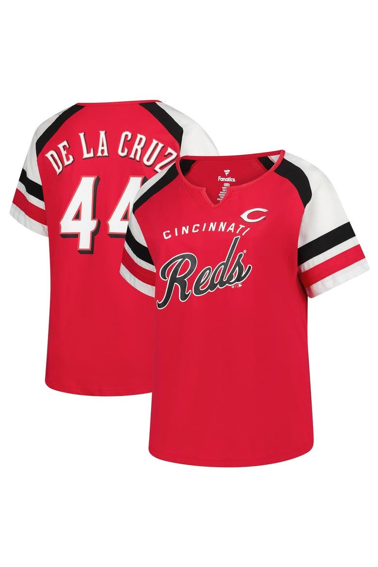 Women's Profile Elly De La Cruz Red Cincinnati Reds Plus Size Name & Number Raglan T-Shirt, Main, color, Red