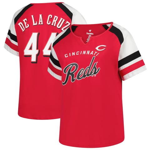 Women's Profile Elly De La Cruz Red Cincinnati Reds Plus Size Name & Number Raglan T-Shirt