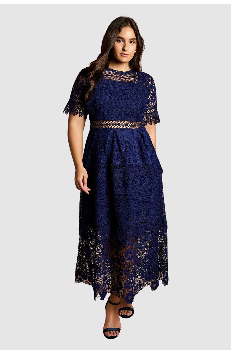 Coast Plus Short Sleeve Lace Midi Dress, Main, color, 