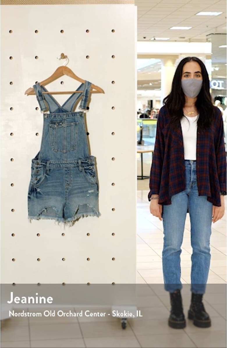 Frayed Hem Short Overalls, sales video thumbnail