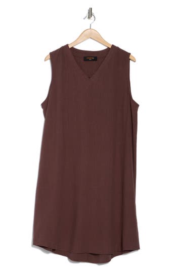 Renee C V-neck Sleeveless Shift Dress In Mocha