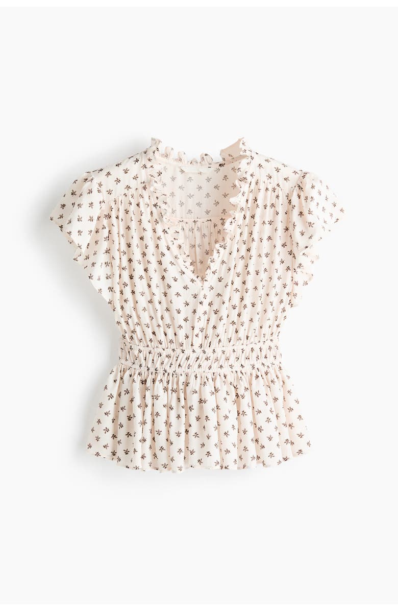 H&M Flutter-sleeved Peplum Blouse, Main, color, Ivory/Floral