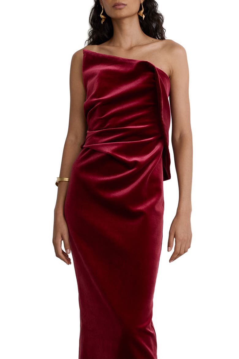 Dasha Strapless Velvet Midi Dress, Alternate, color, RED