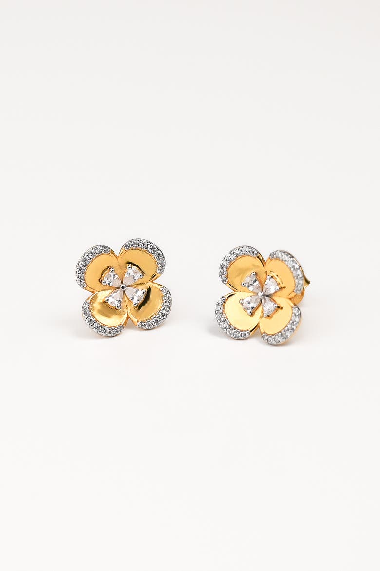 Studded Flower Studs, Main, color, Gold