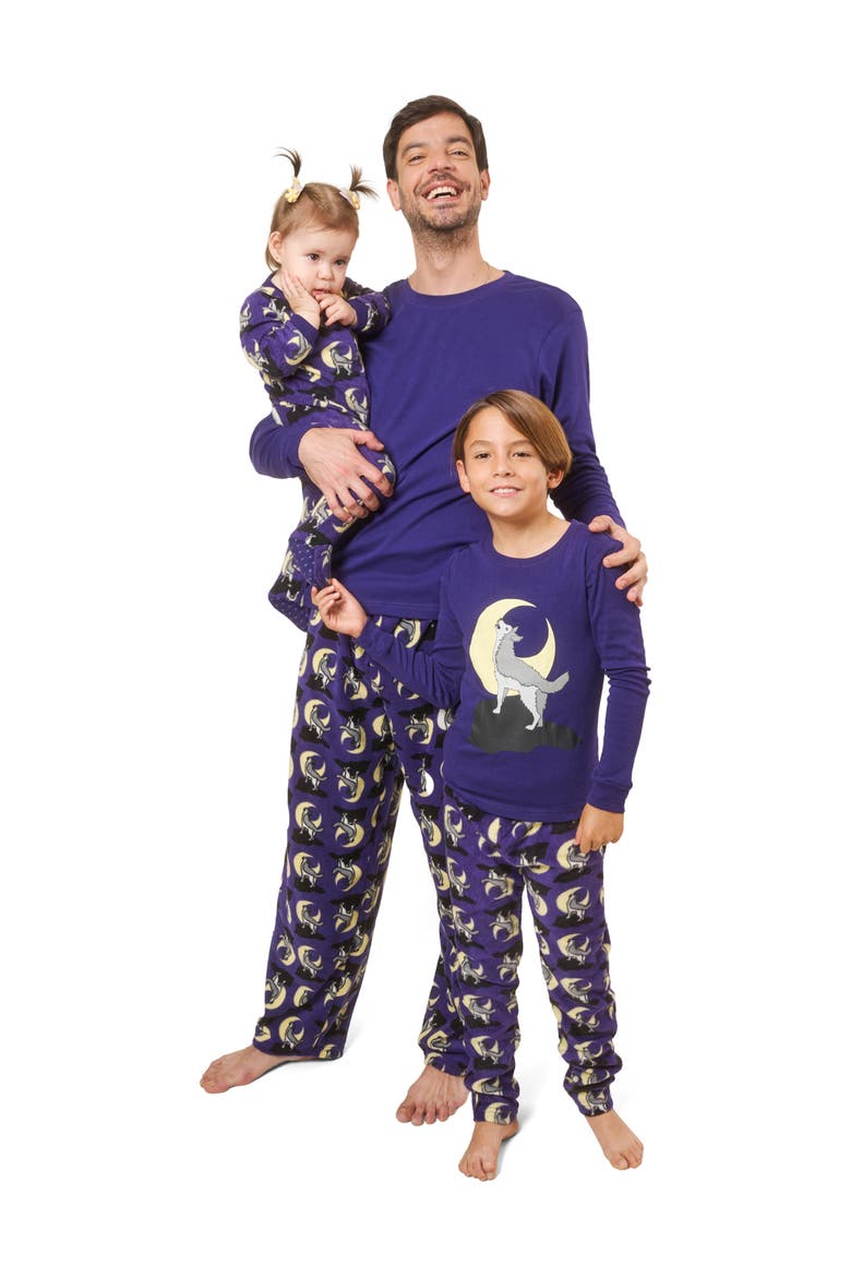 Kids Cotton Top & Fleece Pants Printed Matching Family Holiday Pajamas, Alternate, color, PURPLE