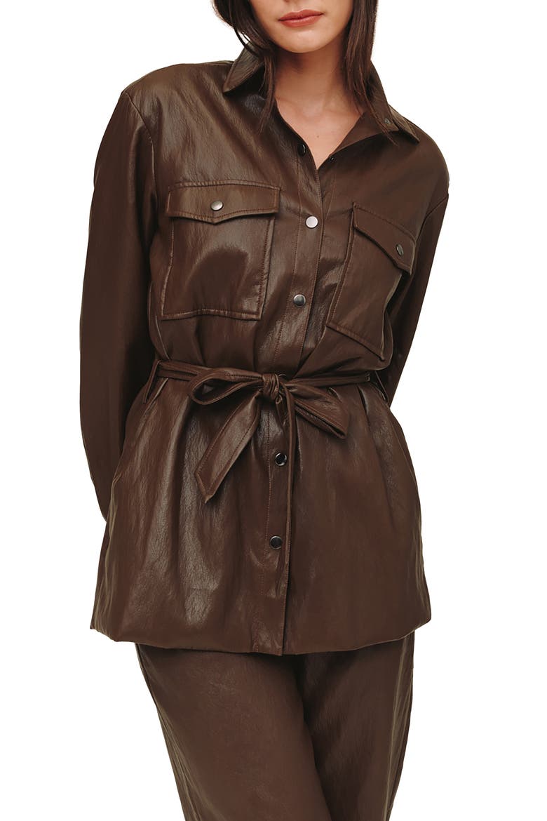 Faux Leather Belted Utility Jacket, Main, color, CAPPUCCINO