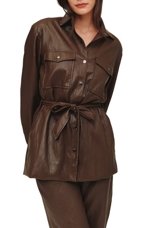 Faux Leather Belted Utility Jacket