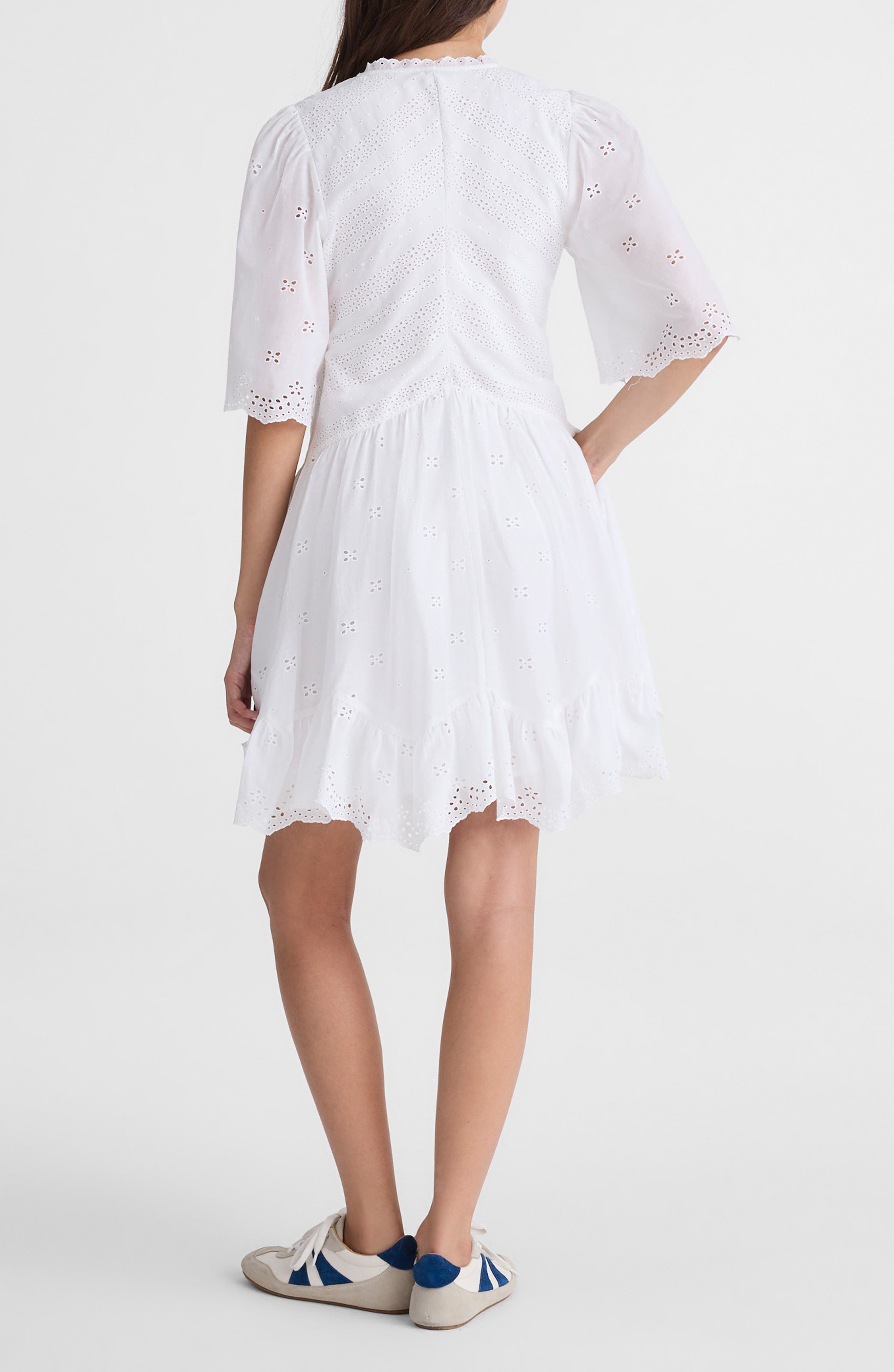 Eyelet Flutter Sleeve Cotton Minidress - image 2