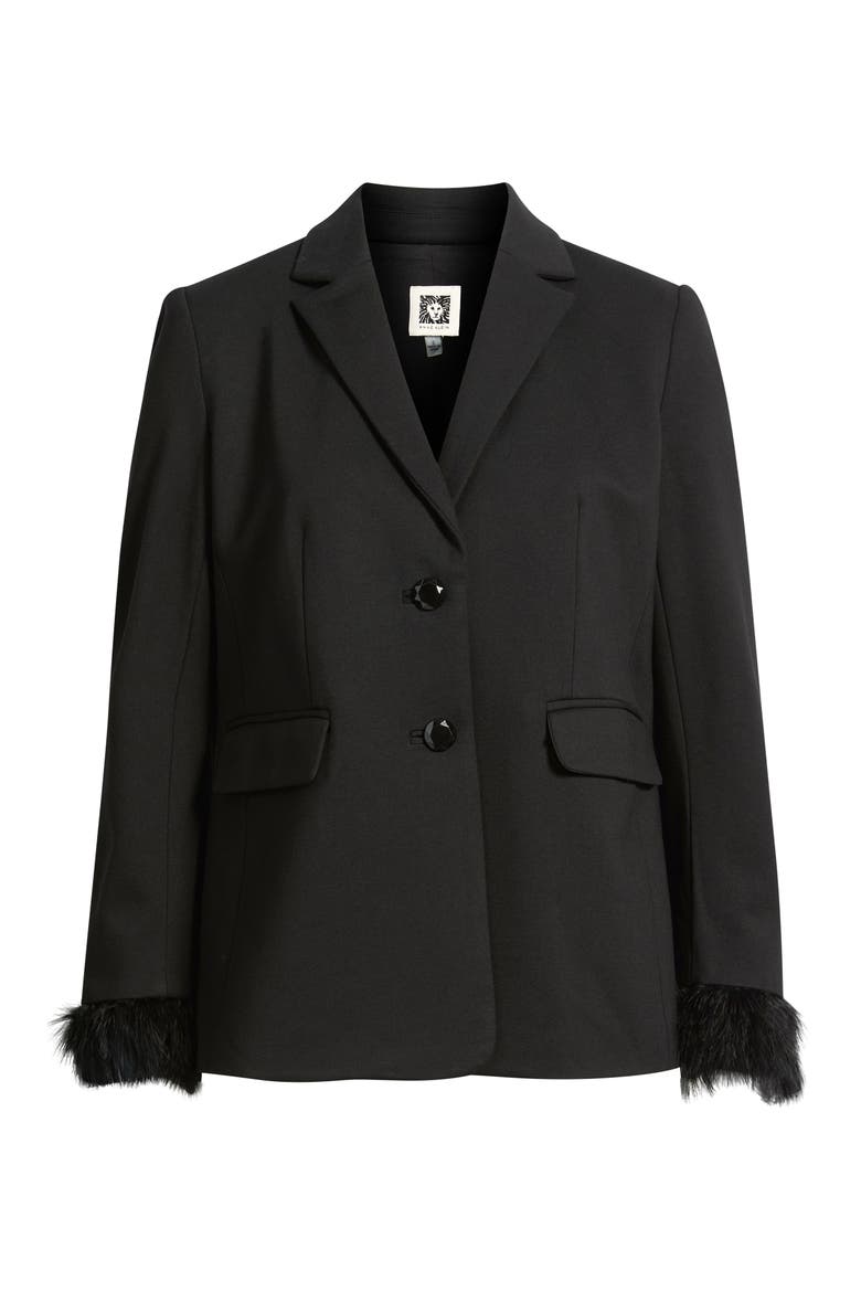 Feather Cuffed Blazer, Alternate, color, ANNE BLACK