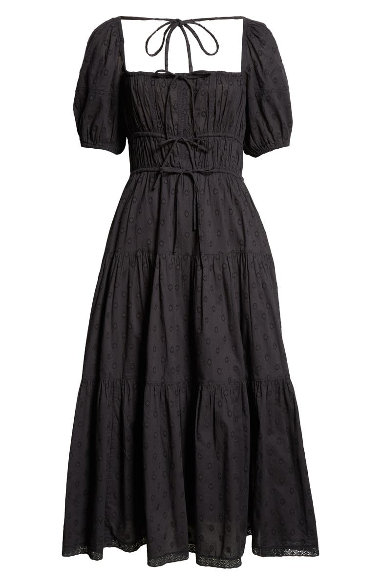 Ulla Johnson Palma Tiered Cotton Eylelet Dress, Alternate, color, Noir