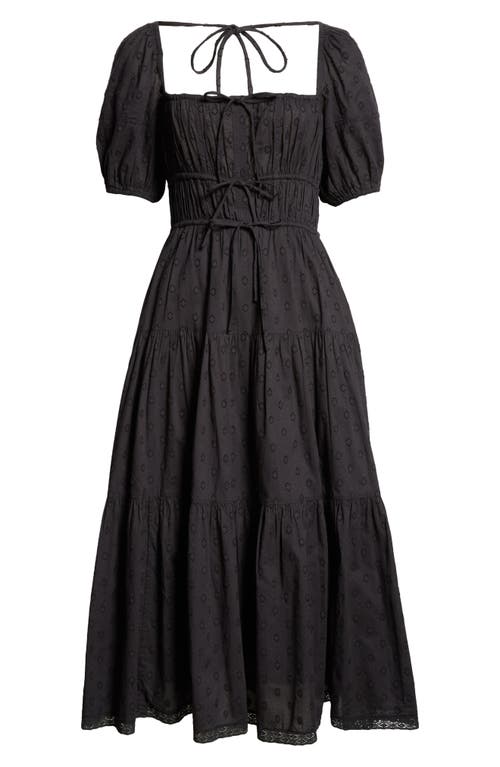 Shop Ulla Johnson Palma Tiered Cotton Eylelet Dress In Noir