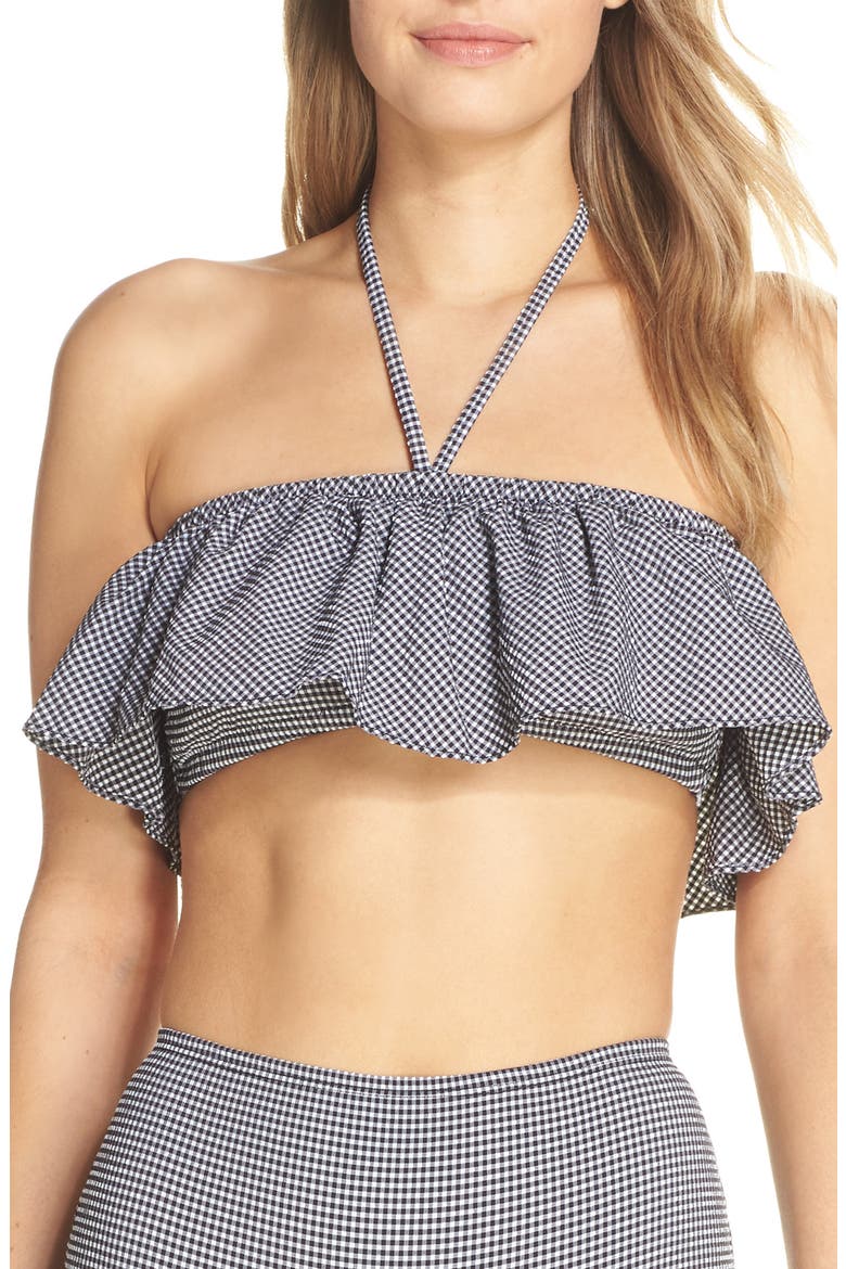 Ruffle Bandeau Bikini Top, Main, color, BLACK IVORY