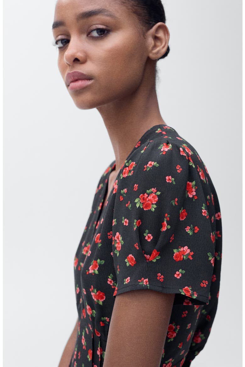 Floral Print Midi Dress, Alternate, color, BLACK