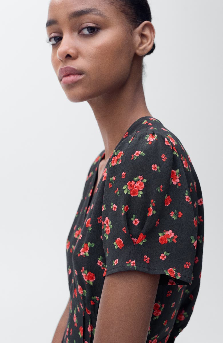 MANGO Floral Print Midi Dress, Alternate, color, Black