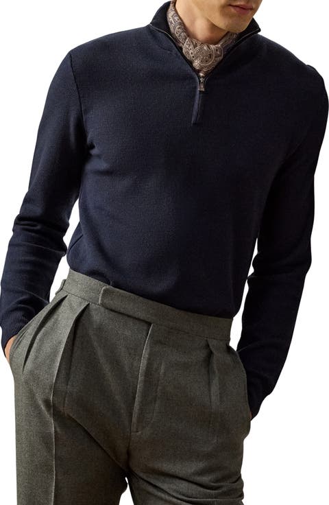 Wool Piqué Quarter Zip Pullover