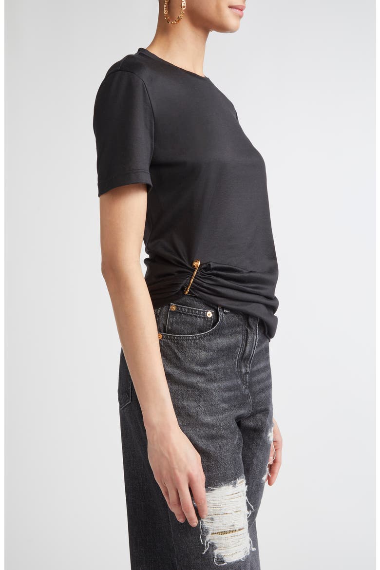 Safety Pin Silk & Cotton T-Shirt, Alternate, color, BLACK