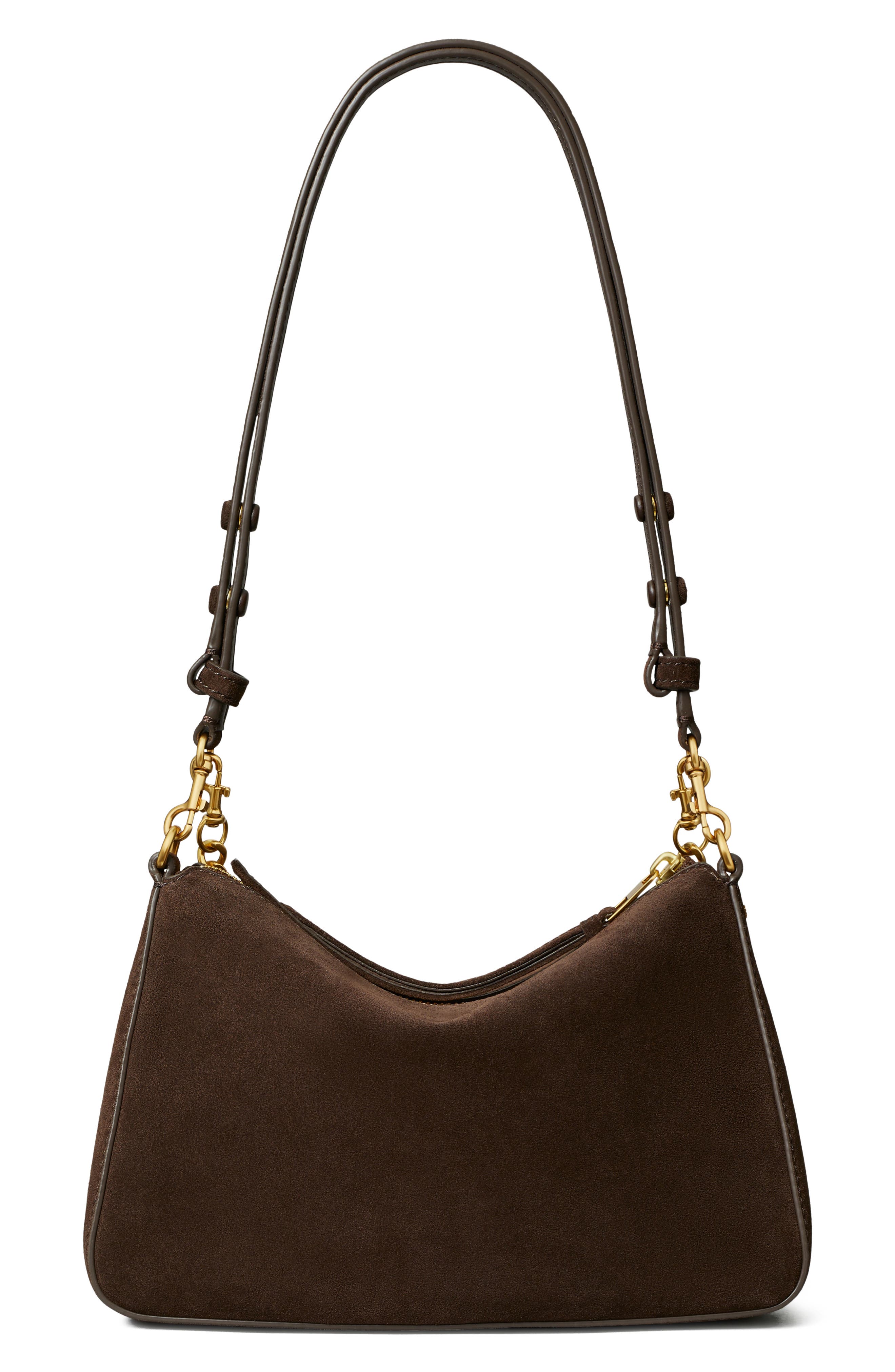 Perry Small Suede Shoulder Bag, Alternate, color, DEEP BROWN