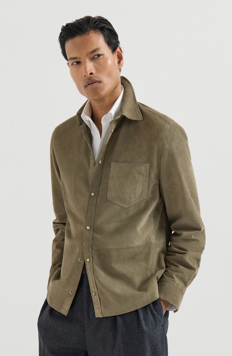 Brunello Cucinelli Suede overshirt, Main, color, Military
