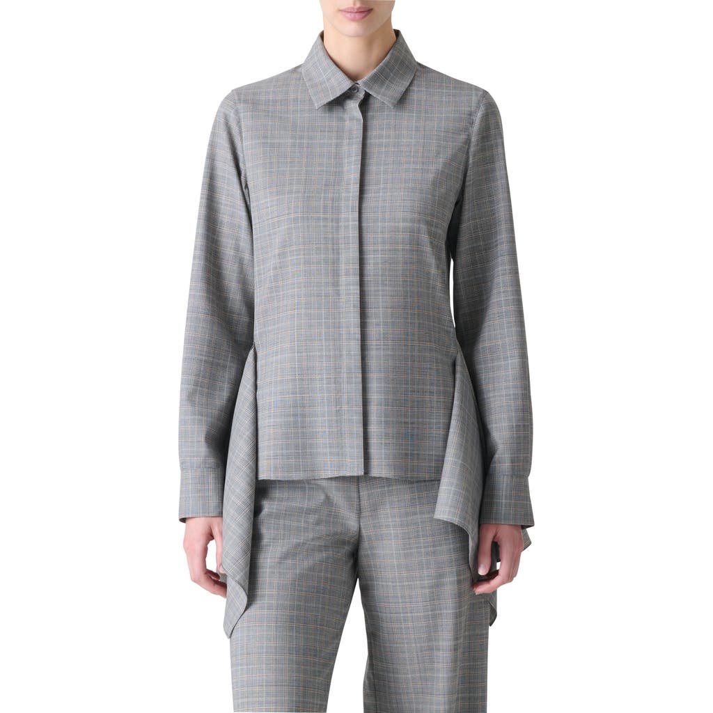 Akris Prince Of Wales Check Cool Wool Blouse In Gray