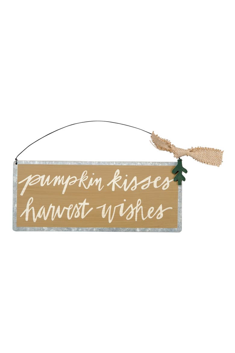 'Pumpkin Kisses, Harvest Wishes' Wall Art, Main, color, TAN