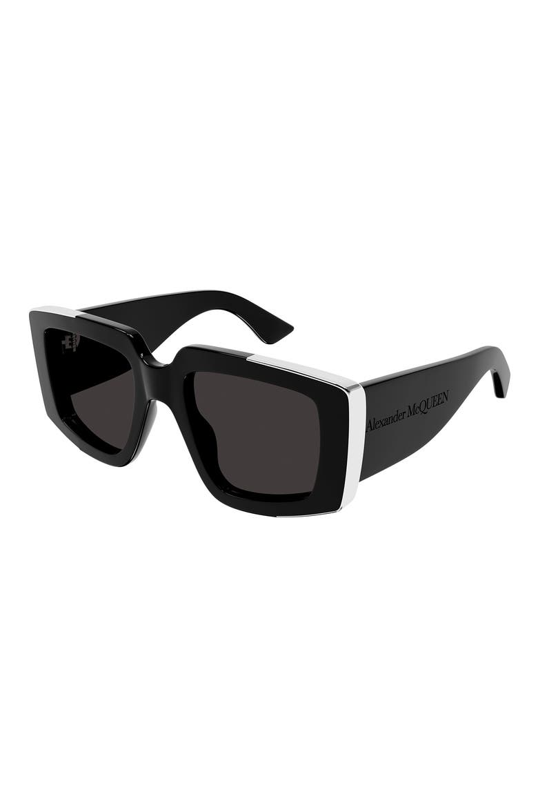 51mm Geometric Sunglasses, Alternate, color, BLACK