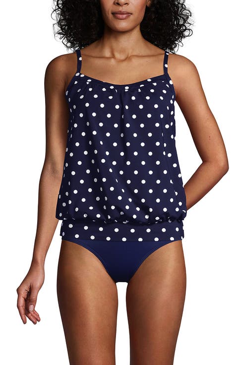 Mastectomy Chlorine Resistant Blouson Tummy Hiding Tankini Top Swimsuit Adjustable Straps