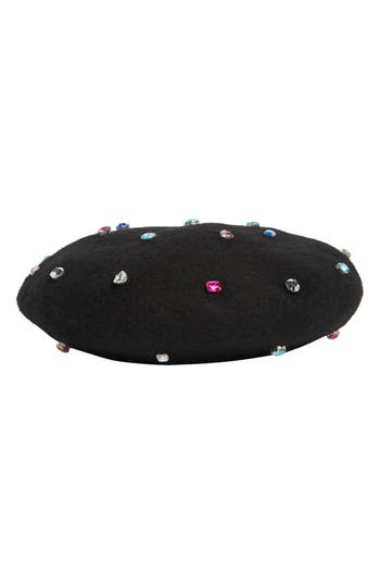 Kate Spade New York Embellished Wool Blend Beret In Black