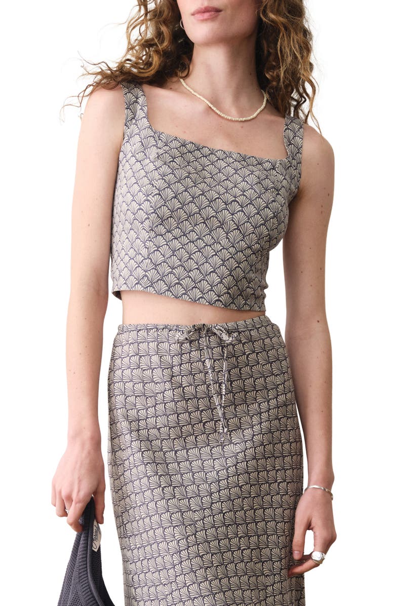 Marine Layer Zoe Seashell Print Hemp Blend Crop Tank, Main, color, Navy Seashell