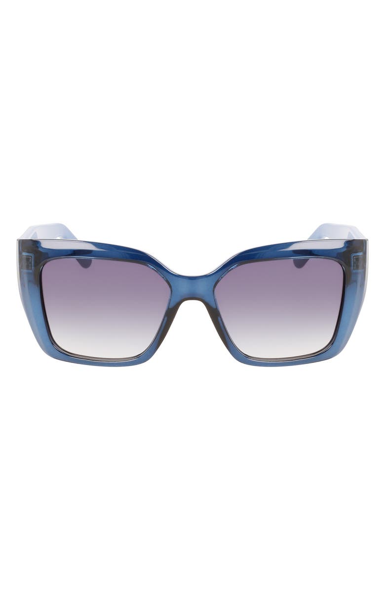 FERRAGAMO Gancini 55mm Gradient Rectangular Sunglasses, Main, color, Transparent Blue