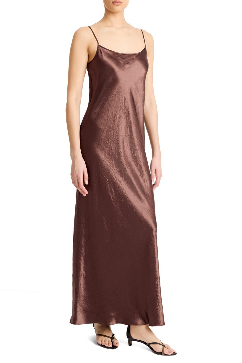 Hammered Satin Maxi Slipdress, Alternate, color, CHOCOLATE