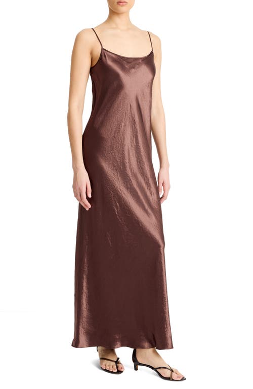 Vince Hammered Satin Maxi Slipdress In Chocolate