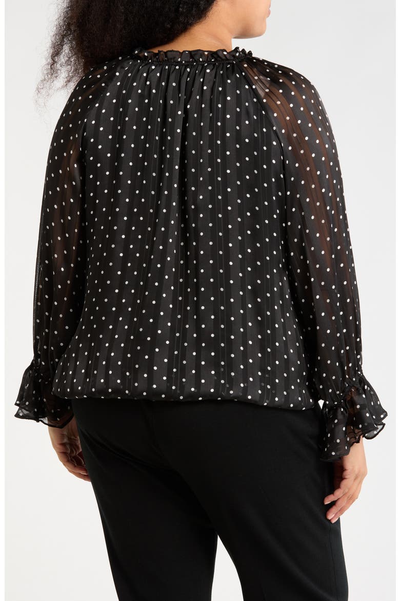 Polka Dot Tie Keyhole Long Sleeve Top, Alternate, color, BLACK/ CREAM DOT