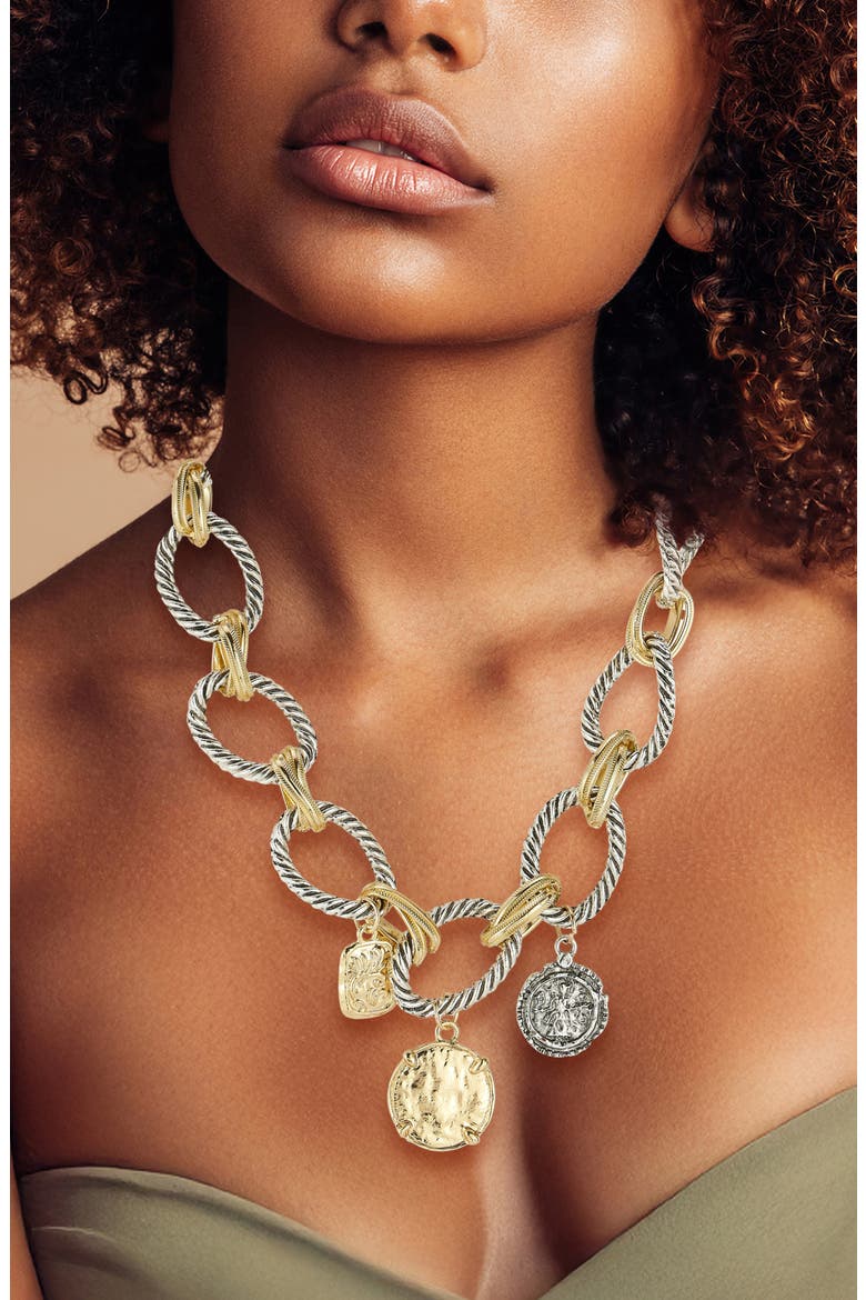 Two Tone Coin Statement Necklace, Alternate, color, MULTI/TWO TONE