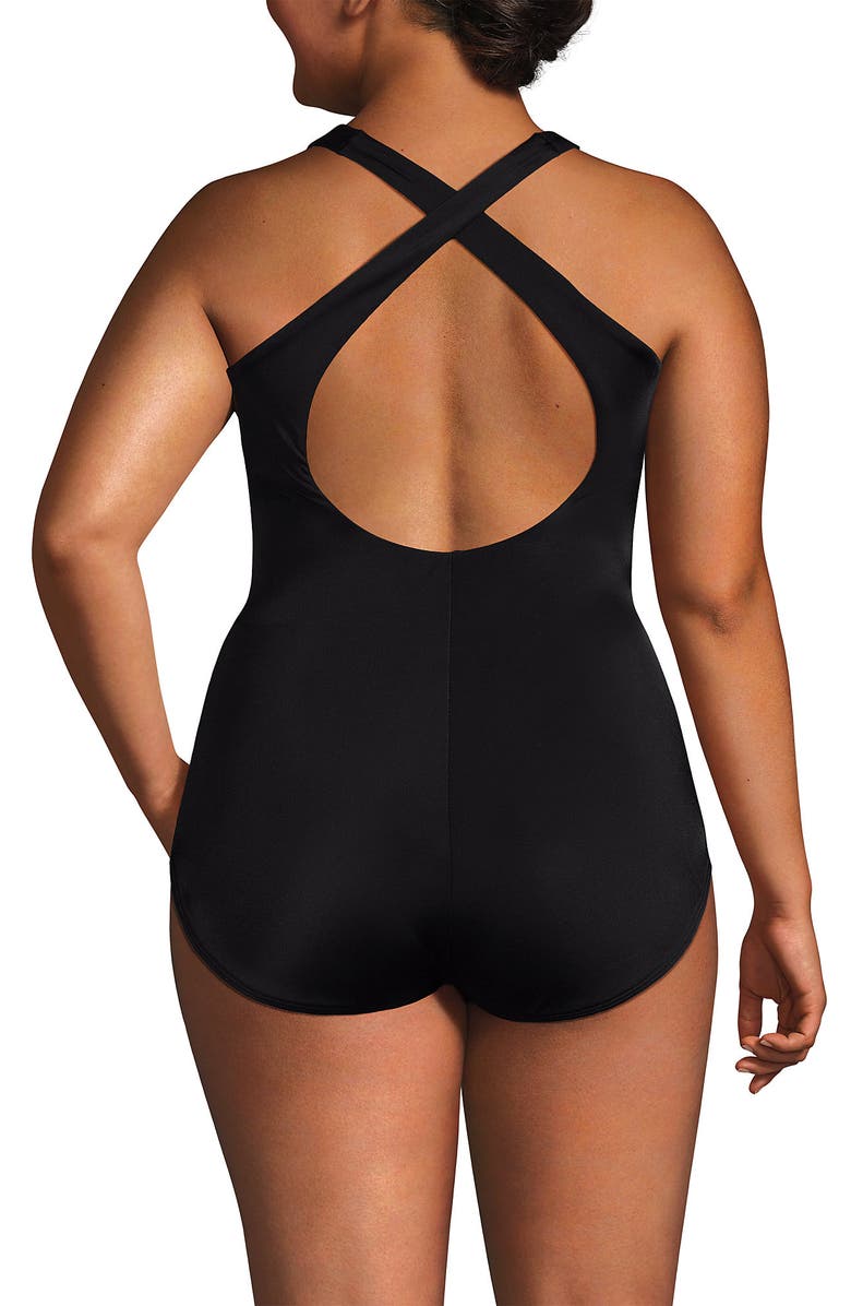 Lands' End Tugless Contour One Piece, Alternate, color, Black/White